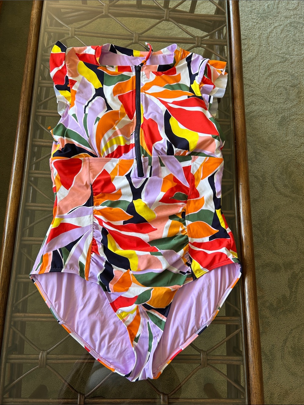 Anne Cole Multicolor Abstract Zip-Front One-Piece Swimsuit